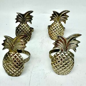 Vntage Pineapple Silver Metal Napkin Holders Rings Set of 4 NWT OLD STOCK